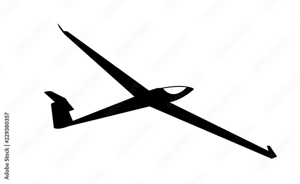 Aircraft glider black silhouette, isolated on white