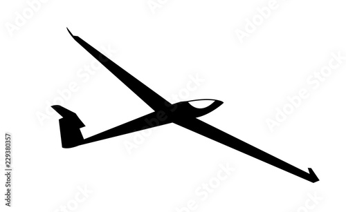 Aircraft glider black silhouette, isolated on white photo