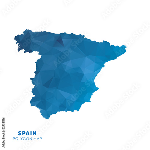 Map of Spain. Blue geometric polygon map.