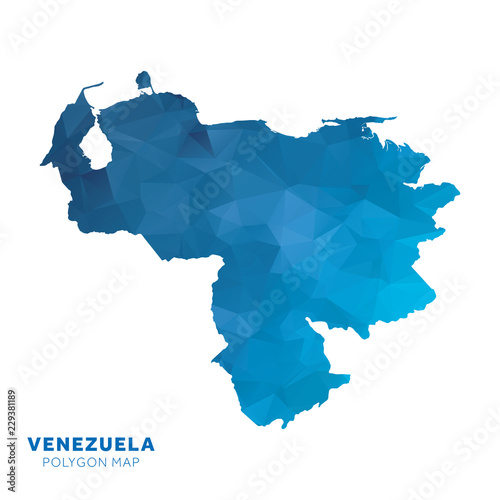Quadro em tela Map of Venezuela. Blue geometric polygon map.