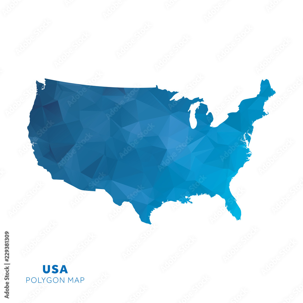 Map of United States. Blue geometric polygon map. - obrazy, fototapety, plakaty 