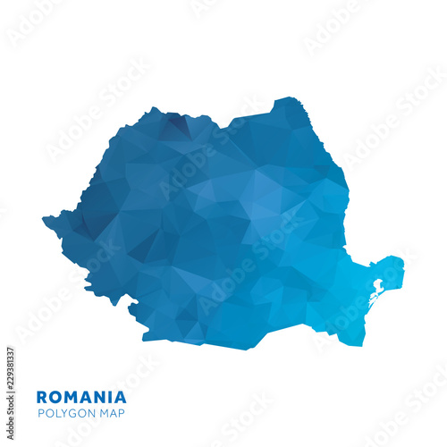 Map of Romania. Blue geometric polygon map.