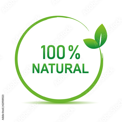100 percent natural green symbol with leaf