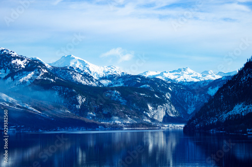 Snowy mountains at Grundlsee, Austria. Copy Space.