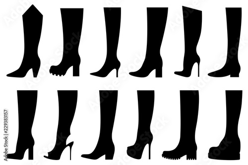 Set of different boots isolated on white