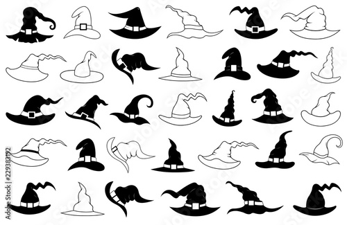 Illustration of different witch hats isolated on white