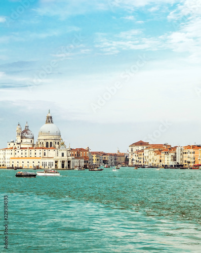 Panorama of Venice,Italy,22 October 2018,view from the lagoon to the city of Venice, autumn Sunny day, blue sky with clouds