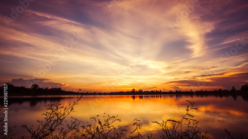 Sunset at the lake landscape