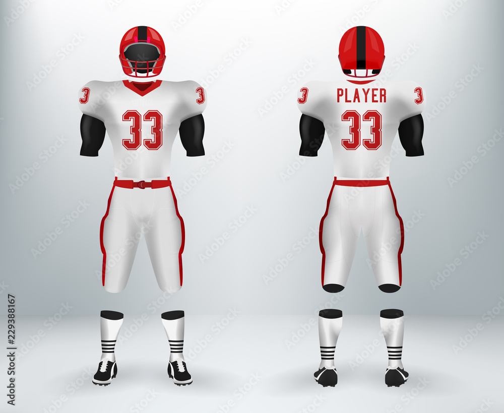 3D realistic mockup of American rugby football jersey uniforms sets.  Concept for football apparel mock up template in vector illustration for  retail shop. Stock Vector | Adobe Stock