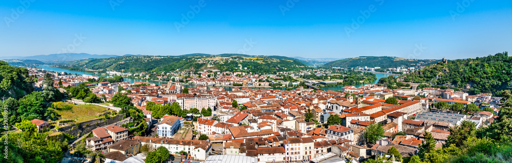 Aerial panorama of Vienne with the Rhone river in France