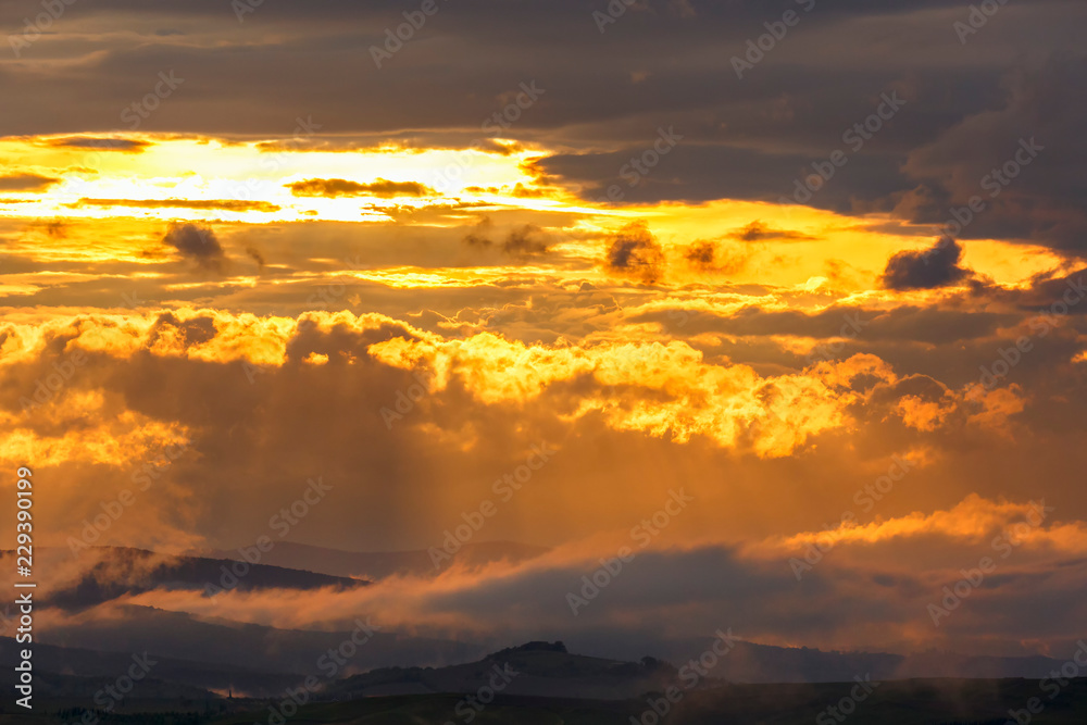 Sunset in a scenic mountain landscape