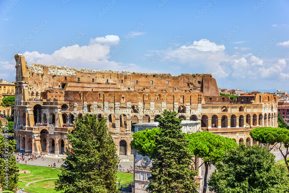 The Coliseum and the Triumphal arch of Constantine, view from the Capitoline Hill