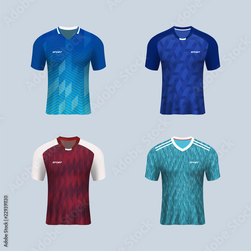 set of 3D realistic mock up of front of  soccer jersey shirt