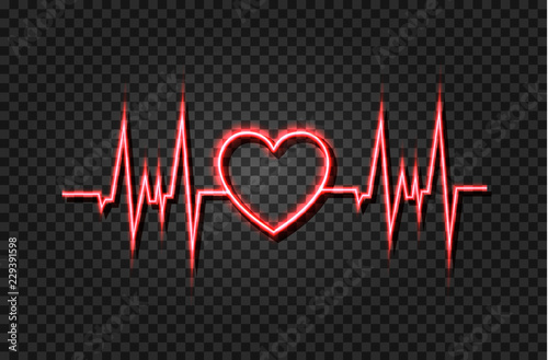 Vector Realistic Neon Heartbeat Illustration, Glowing Lines, Isolated.