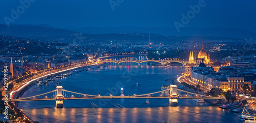 Aerial view on Budapest with the Chain Bridge and Parliament