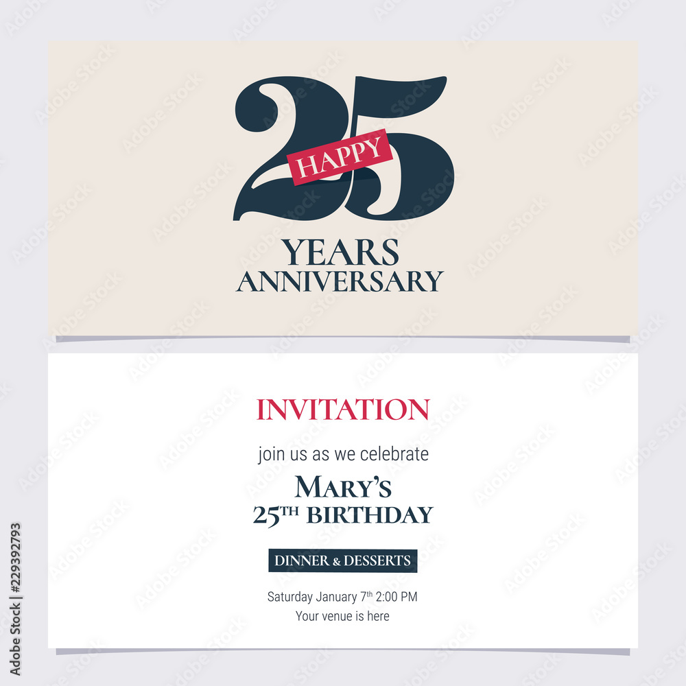 Fototapeta premium 25 years anniversary invitation vector illustration. Graphic design template