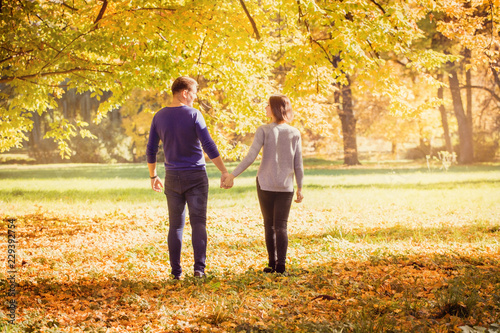 Fototapeta Naklejka Na Ścianę i Meble -  Young couple walking in park
