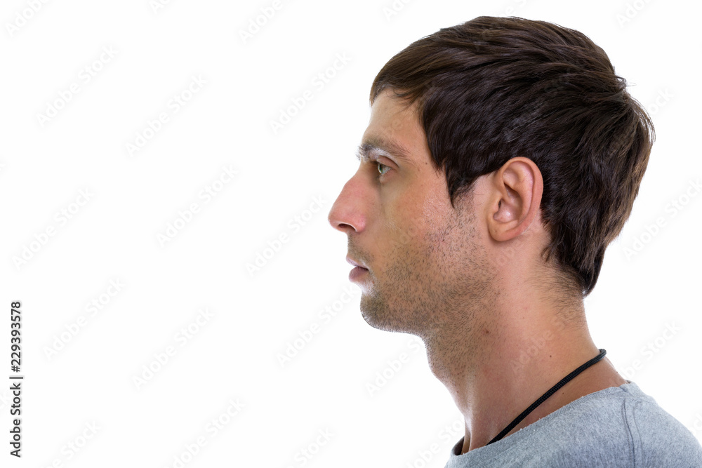 Close up profile view of young handsome man