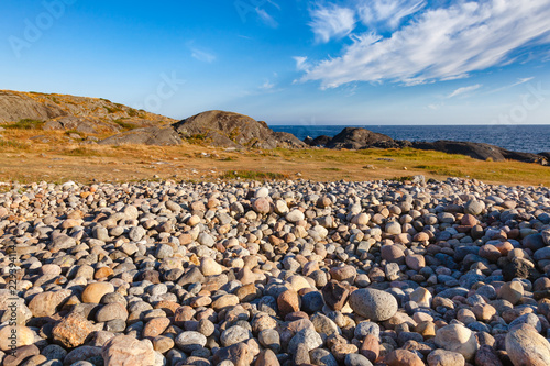 Cobble deposit at Molen UNESCO Global Geopark Larvik Vestfold Norway Scandinavia