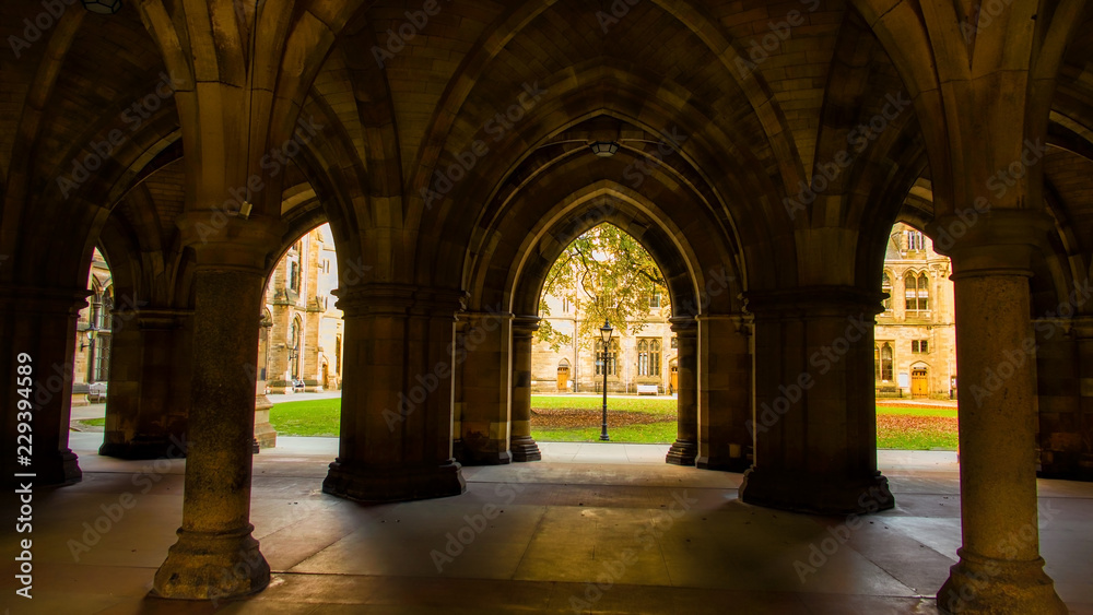 The Cloisters between the quadrangles at Glasgow University.