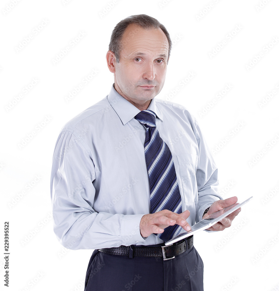 businessman with digital tablet.isolated on white background businessman with digital tablet.isolated on white background