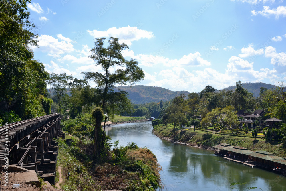 old wooden bridge over the river