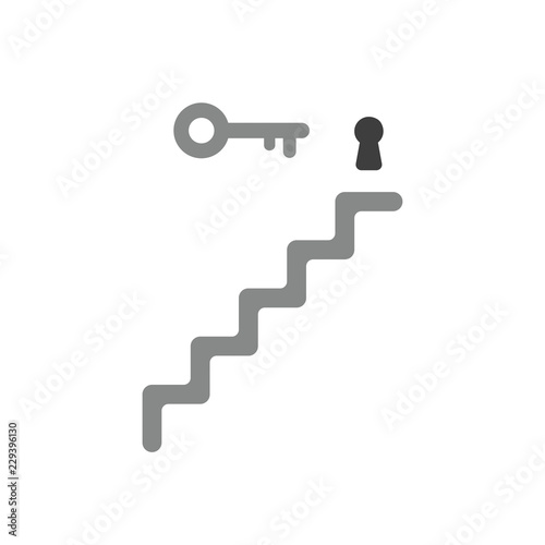Vector illustration icon concept of keyhole and key at top of stairs