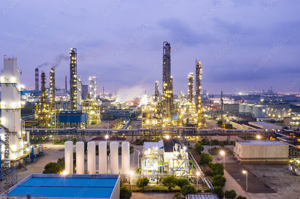 Oil and gas industrial,Oil refinery plant form industry at night