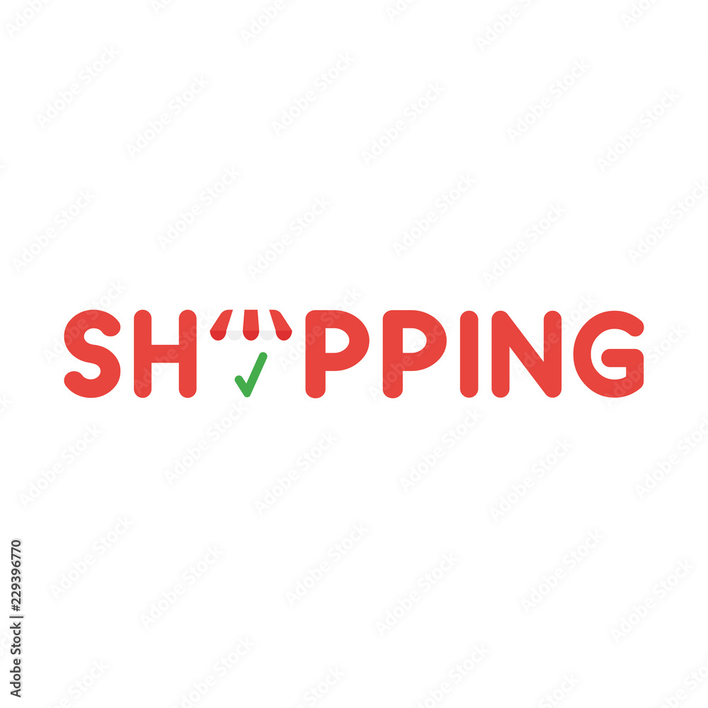 Vector icon concept of shopping word with store awning and check mark