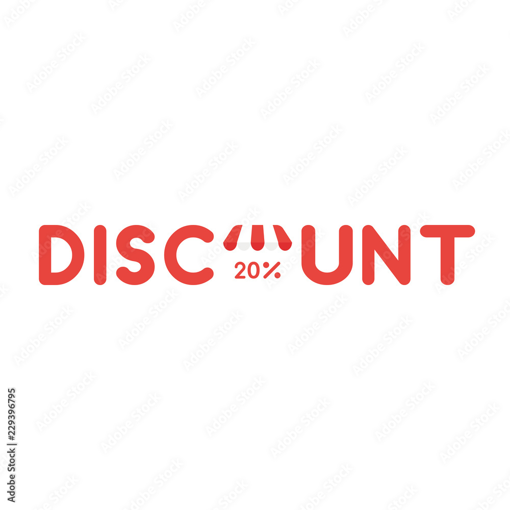 Vector icon concept of discount word with store awning and percent 20