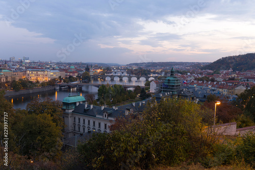 Night Prague City with with its Buildings, Towers, Cathedrals and Bridges, Czech Republic