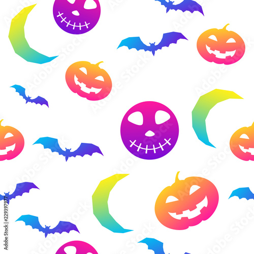 Abstract rainbow happy halloween seamless background. Modern pattern for halloween card  party invitation  menu  wallpaper  holiday shop sale  bag print  t shirt  workshop advertising etc.