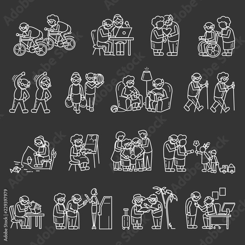 Older persons icon set. Simple set of older persons vector icons for web design on gray background