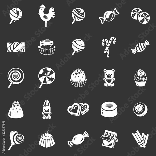 Sweet candy icon set. Simple set of sweet candy vector icons for web design on gray background