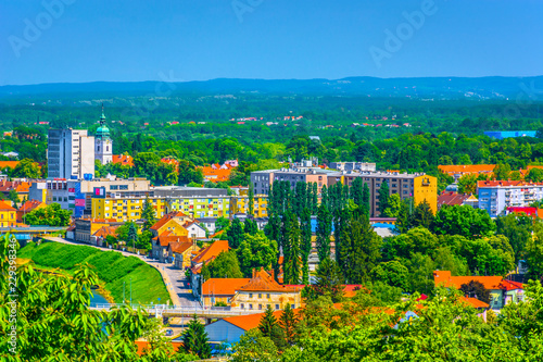 Karlovac city center aerial. / Aerial view at colorful cityscape in Karlovac town, Croatia. photo