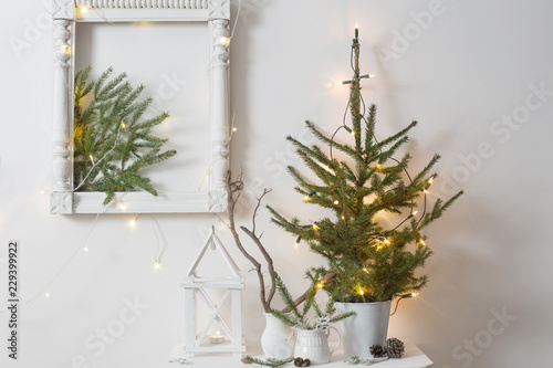Christmas decoration on background white wall
