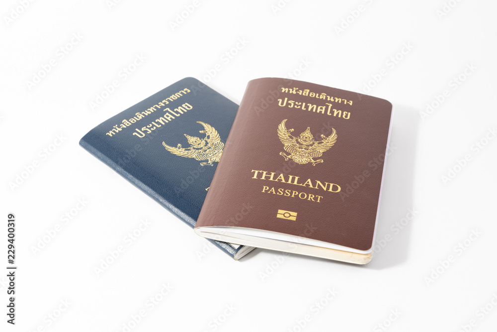 Thailand passport and OFFICIAL passsport isolated on white background.