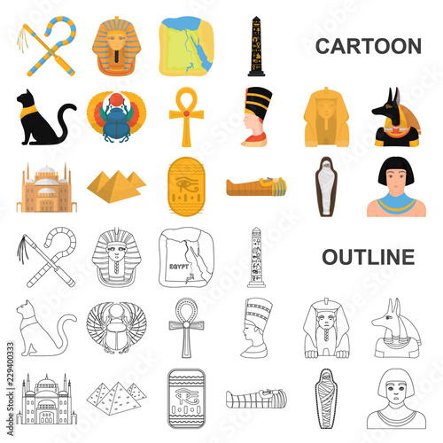 Ancient Egypt cartoon icons in set collection for design. The reign of Pharaoh vector symbol stock web illustration.