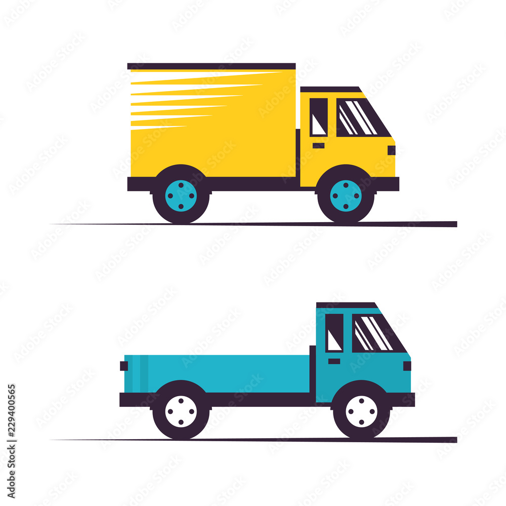 Cargo Trucks. Delivery Services, Shipping and Freight of Goods, Vector Illustration