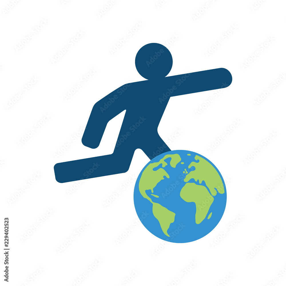 Football day player and earth ball black on white background color Football day player and earth ball black on white background color