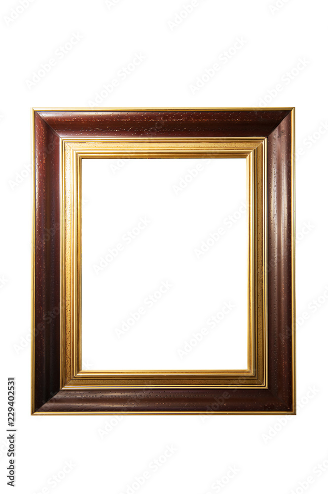 Wooden golden picture frame, isolated on white. With clipping path. Wooden golden picture frame, isolated on white. With clipping path.