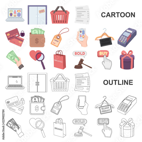E-commerce, Purchase and sale cartoon icons in set collection for design. Trade and finance vector symbol stock web illustration.