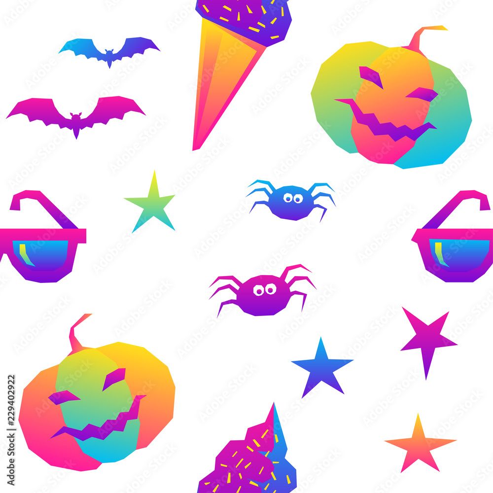 Abstract rainbow happy halloween seamless background. Modern pattern for halloween card, party invitation, menu, wallpaper, holiday shop sale, bag print, t shirt, workshop advertising etc.