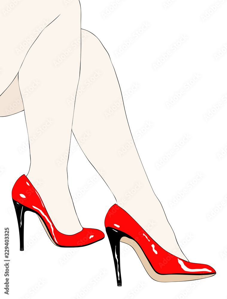 Sensual legs in nylon stockings and red high-heeled shoes Stock  Illustration | Adobe Stock