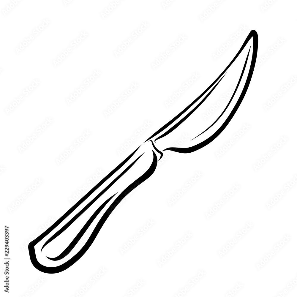 Obraz premium Cutlery, kitchen knife, black contour, sharp object