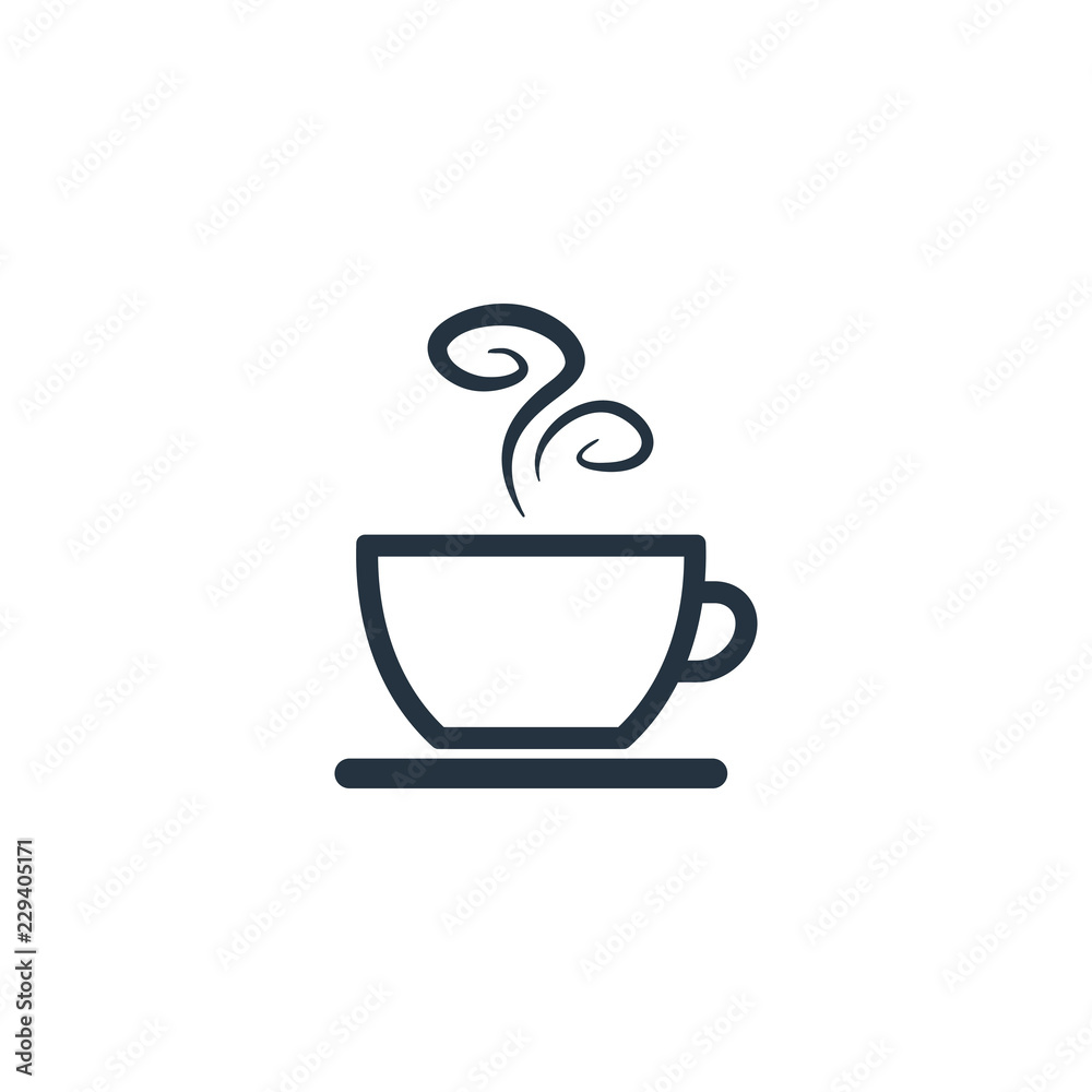Cup, saucer isolated line icon on white background, coffee set, logo and sign Cup, saucer isolated line icon on white background, coffee set, logo and sign