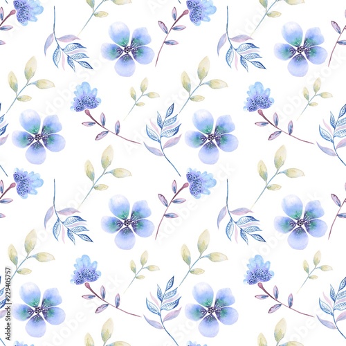 seamless pattern with flowers on white background, watercolor drawing