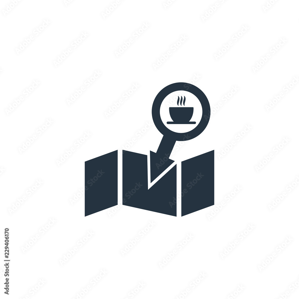 Coffee pin on map isolated icon on white background, 400 coffee set, logo and sign Coffee pin on map isolated icon on white background, 400 coffee set, logo and sign