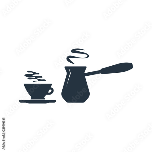 Cezve with cup isolated icon on white background, 400 coffee set, logo and sign