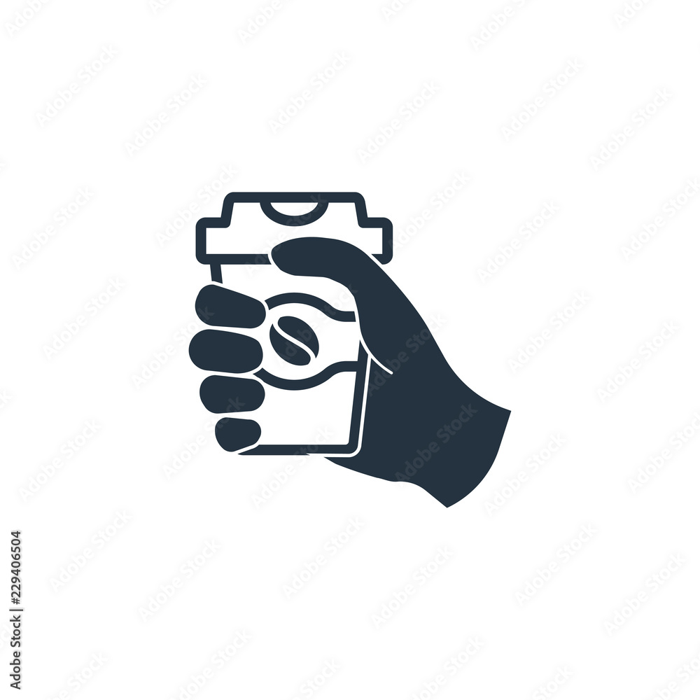 Paper cup in hand isolated icon on white background, 400 coffee set, logo and sign Paper cup in hand isolated icon on white background, 400 coffee set, logo and sign
